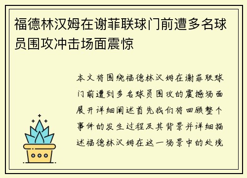 福德林汉姆在谢菲联球门前遭多名球员围攻冲击场面震惊
